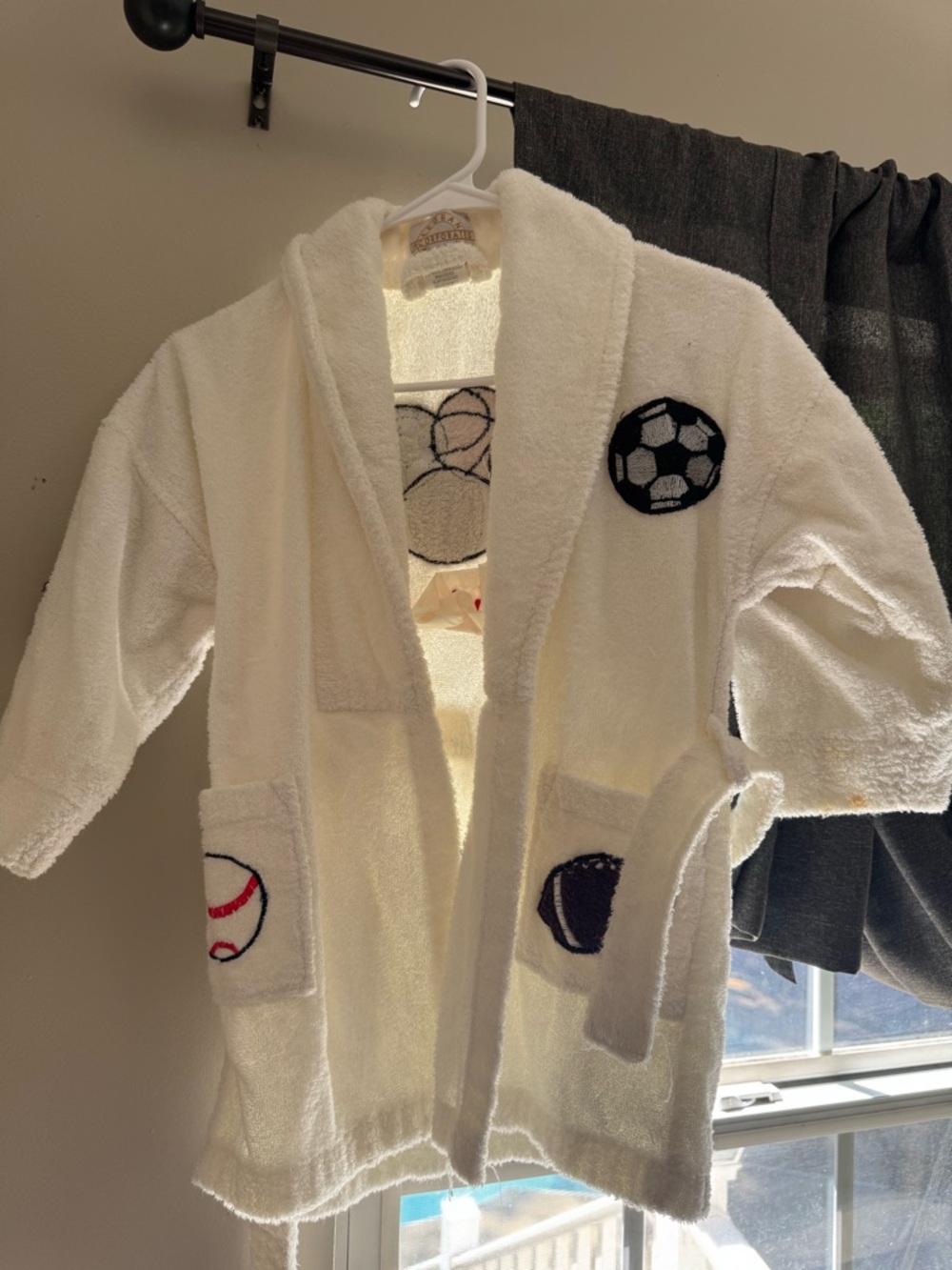 Kids White Terry Cloth Robe with Sports Patches